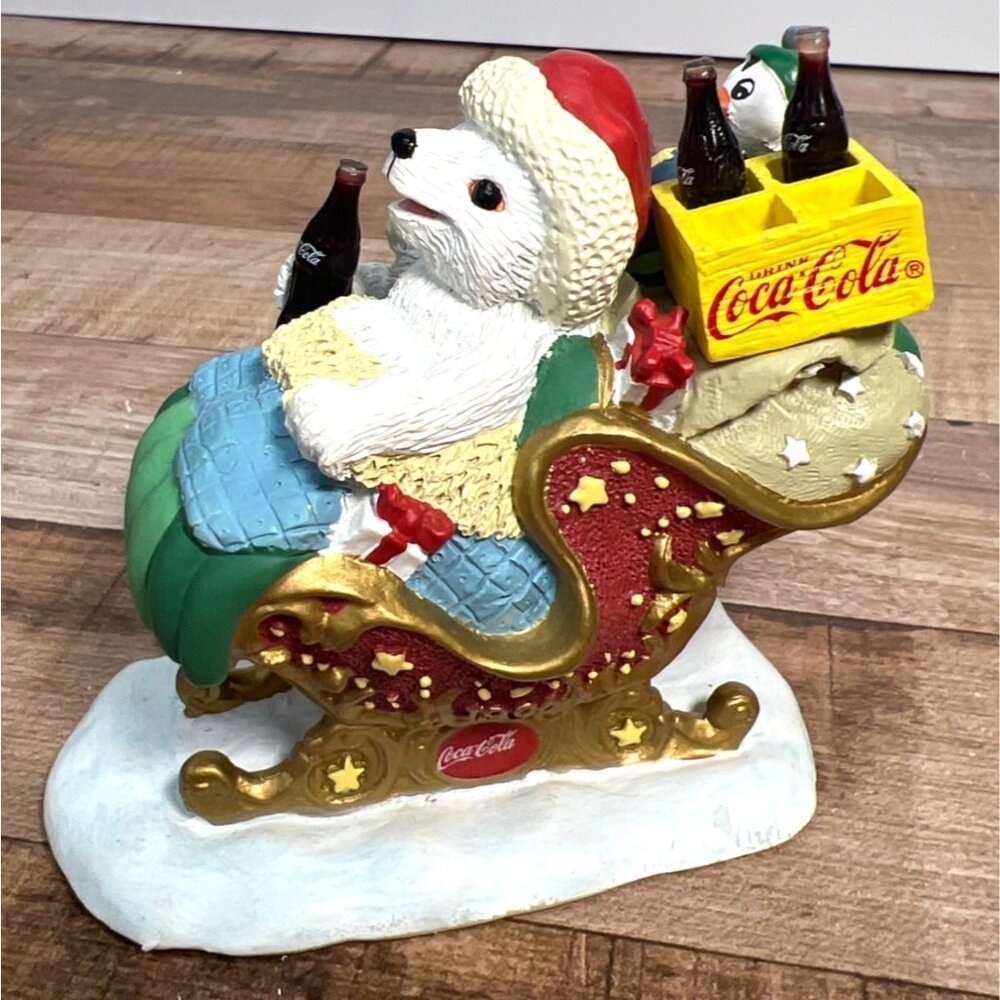 Coca-Cola Polar Bear Cubs Figurine Sleigh Scene Limited Edition 1994 Christmas D